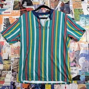 Vintage GUESS Originals‎ Los Angeles Striped Polo Shirt Size S